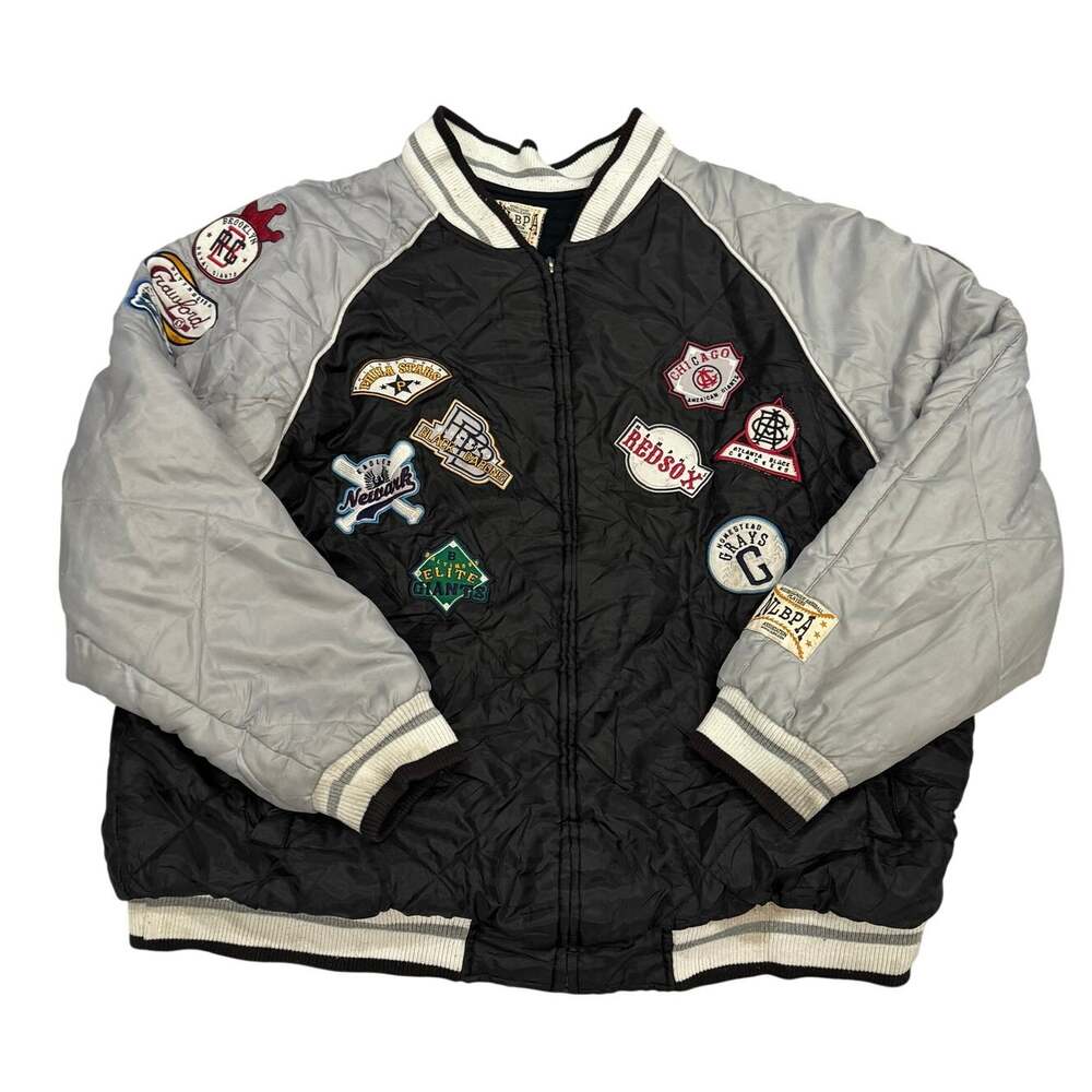 NLBPA Negro Leagues Baseball Patch Bomber Jacket Men's 2XL Black Gray